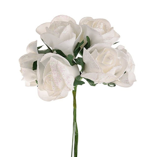 Bunch Wavy Glitter Rose 6 Heads White