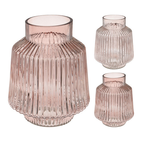 Coloured Glass Vase 18x22cm 2 Assorted Pink