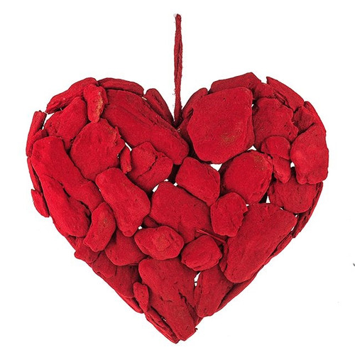 Flocked Bark Heart Red