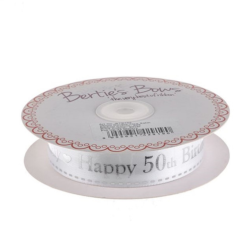 Satin Ribbon 50Th Bday Print White