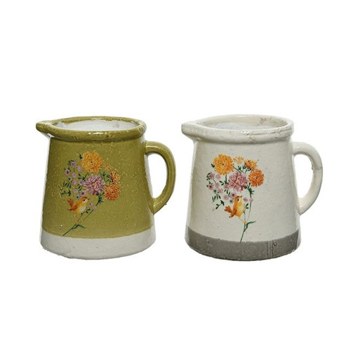 Flower Design Terracotta Jug 2 Assorted