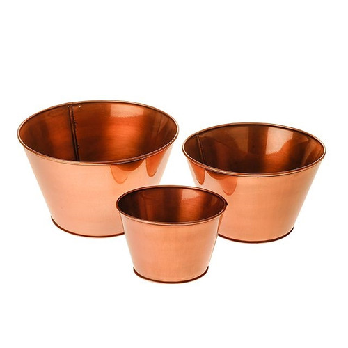 Antique Copper Round Tin Buckets Set Of 3