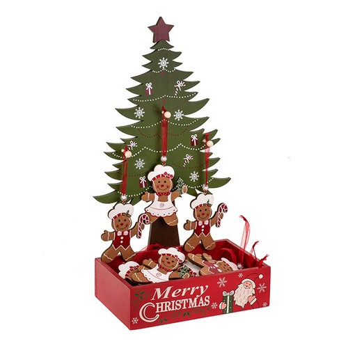 Wooden Tree With 24 Hanging Gingerbread Figures
