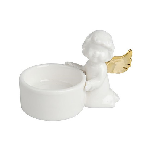 Ceramic Cherub + Tlight Holder 9.6Cm