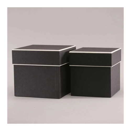 Set of 2-Square Hat Boxes-Black W/Cream Trim (18)