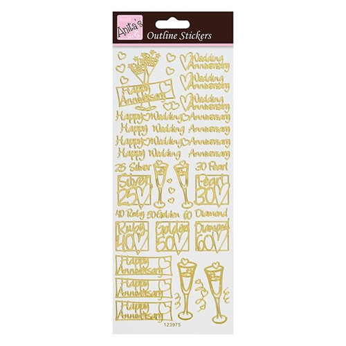Outline Stickers Wedding Anniversary Gold