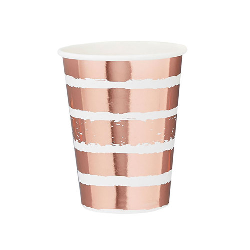 Rose Gold Striped Paper Cup 10pk