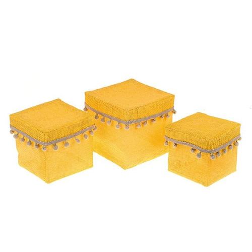 Bloom Pom Pom Jute Flower Box Yellow Set Of 3