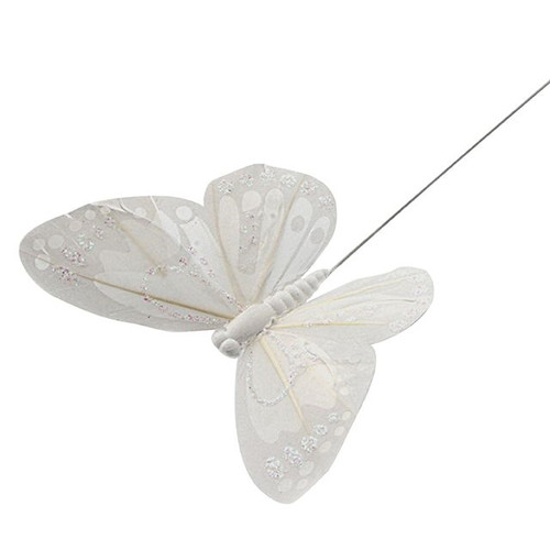 Butterflies Glitter Wht 10Cm