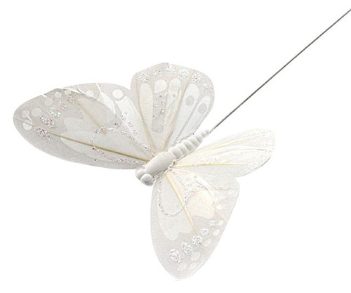 Butterflies Glitter Wht 7Cm