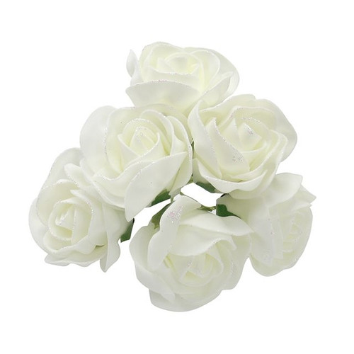 Bunch Wavy Glitter Rose 6 Heads Ivory