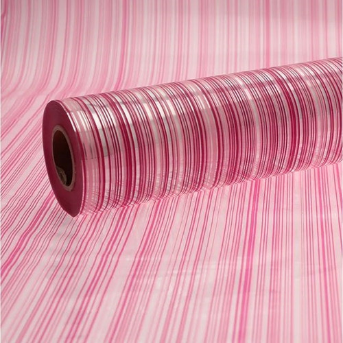 Cellophane Print Stripe Pink 50cm 100m