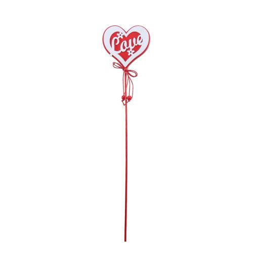 Heart wooden pick with LOVE red/white 50cm pk10