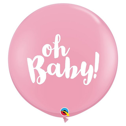 3FT Round Oh Baby Balloon Pink