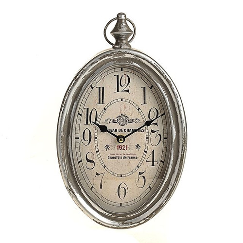 Zana Oval Clock Antique Silver  34Cm