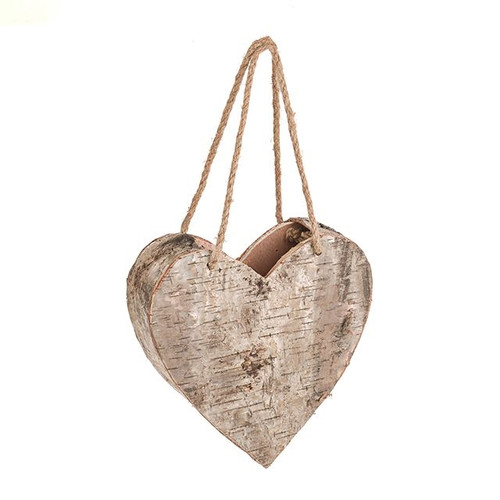 Birch Bark Heart Shape Pot With Jute Hanger