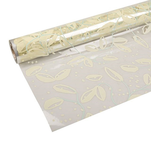 Cellophane Print Ditsy Dots And Leaves Light Yellow 80cm 100m