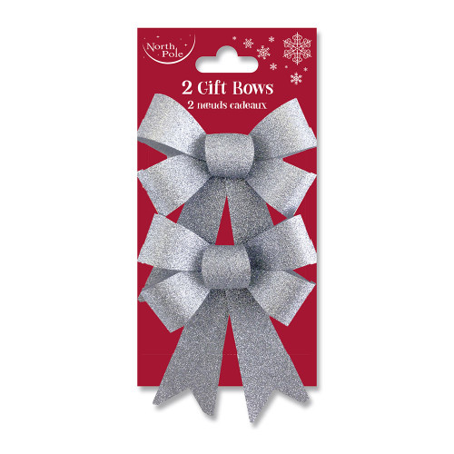 2PK Glitter Bows Silver