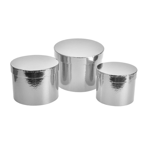 Hat Box Metallic Silver Set of 3  Largest - D19 x H14.4cm