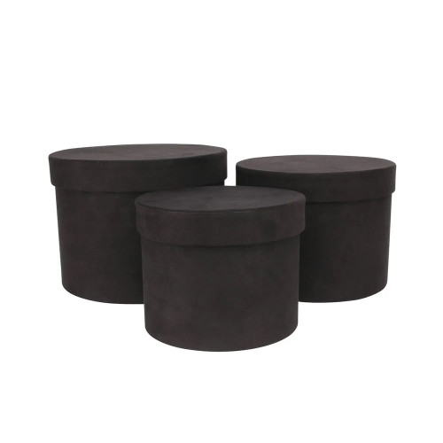 Black Suede Hat Box (Set of 3) (Largest - D19 x H14.4cm)