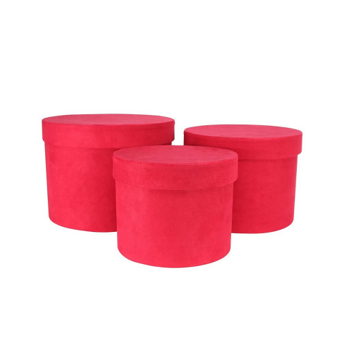Red Suede Hat Box (Set of 3) (Largest - D19 x H14.4cm)