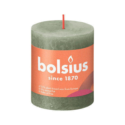 Bolsius Rustic Shine Pillar Candle 80 x 68- Fresh Olive