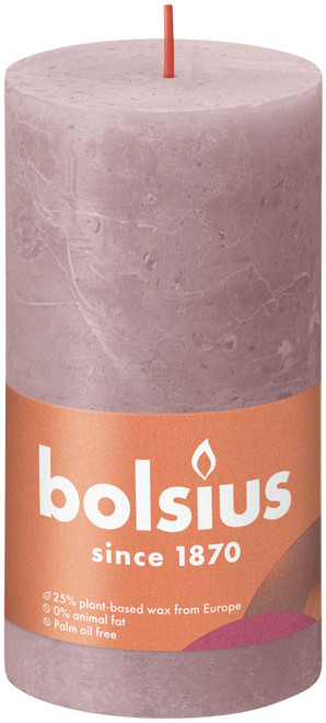 Bolsius Rustic Shine Pillar Candle 130 x 68 - Ash Rose