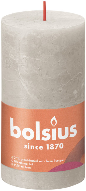 Bolsius Rustic Shine Pillar Candle 130 x 68 - Sandy Grey