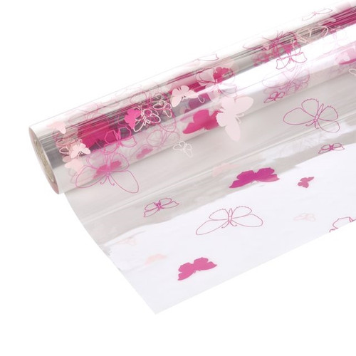 Cellophane Print Butterfly Solid Pink 80cm 100m