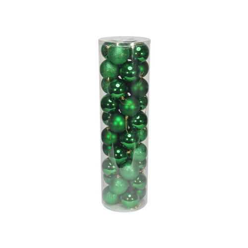 Holiday Green 8cm Plastic Ball in tube (matt,shiny,glitter) x 48