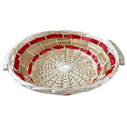 Round Tray White with Red Detail  
