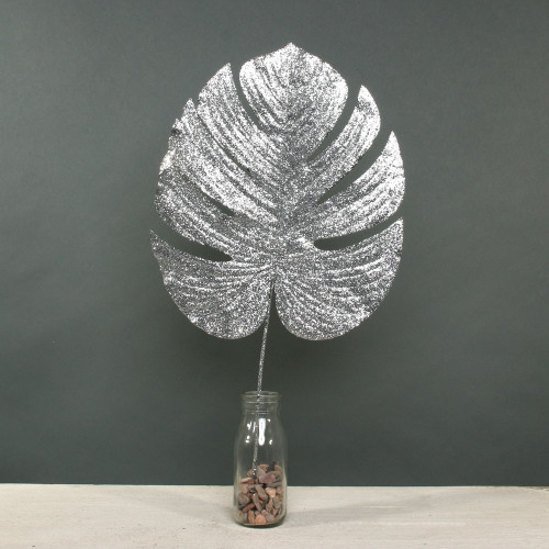 Glitter Monstera leaf Lrg Silver 