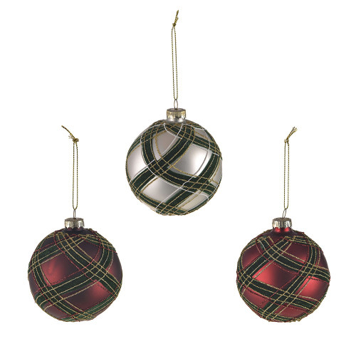 Bauble Tartan Glass 3Ast