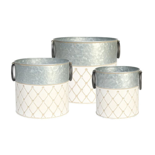 Set of 3 Two Tone Crosshatch Pattern Zinc Bucket