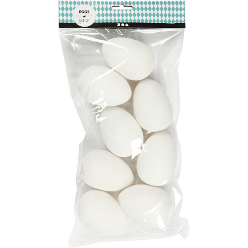 Goose Eggs, white, H: 8 cm, D: 5,5 cm, 8 pc/ 1 pack