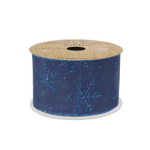 Navy Glitter snowflake Ribbon 63mm x 10yds