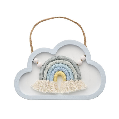 Petit Cheri Wooden Cloud Macrame Rainbow Wall Plaque Blue