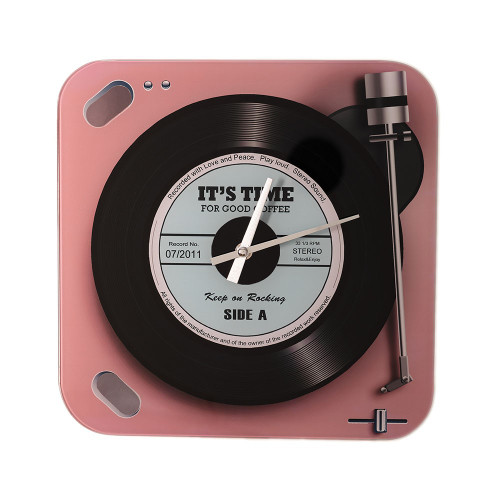 Musicology Glass Wall Clock - Pink Record Clock