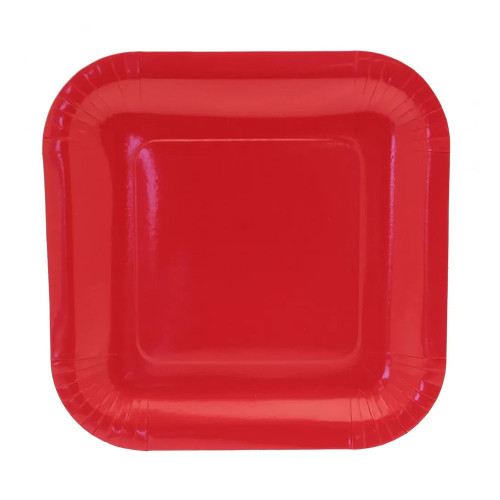 RED Paper Plates Square Pk8  9Inch