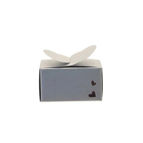 Silver Rectangle Heart Favour Box x 5