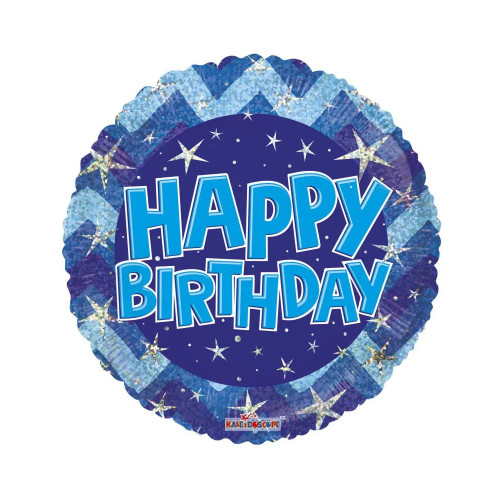 Blue Holographic Happy Birthday Balloon - 18 inch