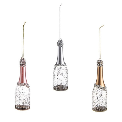 Hanging Decor Glass Prosecco Bottle 3Ast