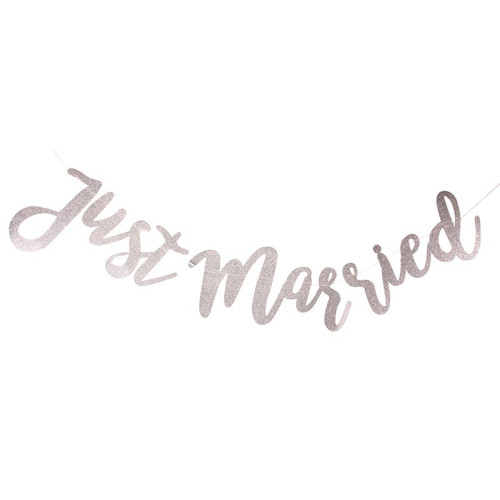 Just Married Banner Silver Glitter