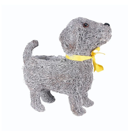 Salim White Wash Dog Planter w/ Yellow Bow (36)