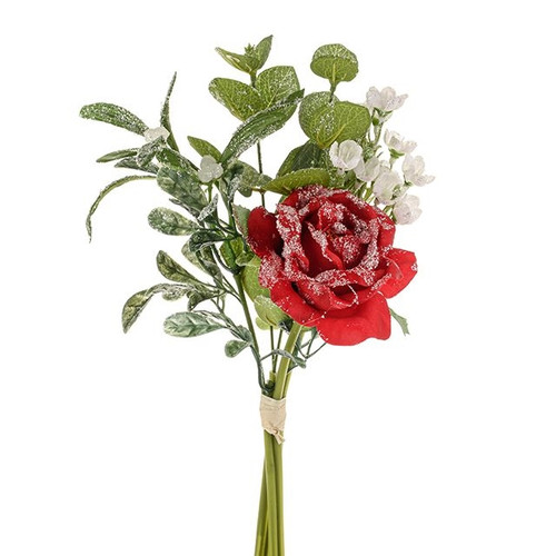 Rose and Mistletoe Bunch Red 28 cm 