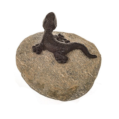 Cast Iron Lizard On Stone Ornament