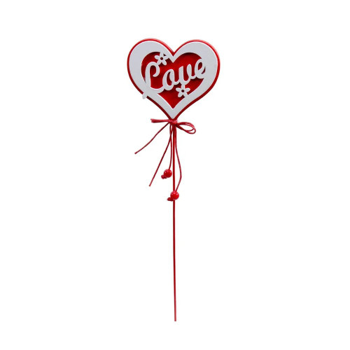 Heart wooden pick with LOVE red/white 20cm pk 10 