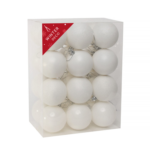 White 6cm Shatterproof Baubles x 24