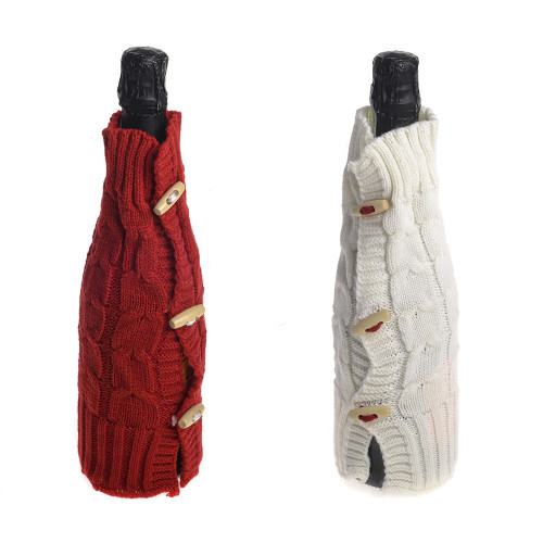 Wine Bottle Cover Wool Red & Cream 2Ast 24Cm