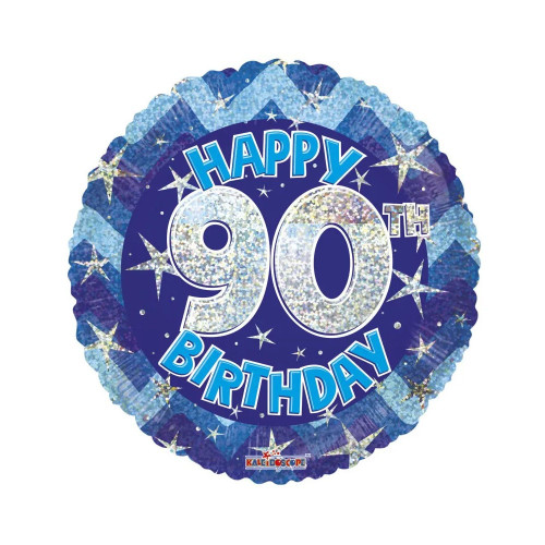 Blue Holographic Happy 90th Birthday Balloon - 18 inch